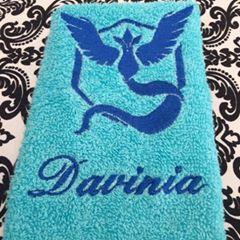 Towel with Pokemon Go Team Mystic embroidery design