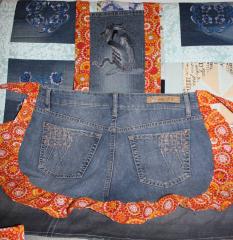 Denim short with Sneaky cat free machine embroidery design