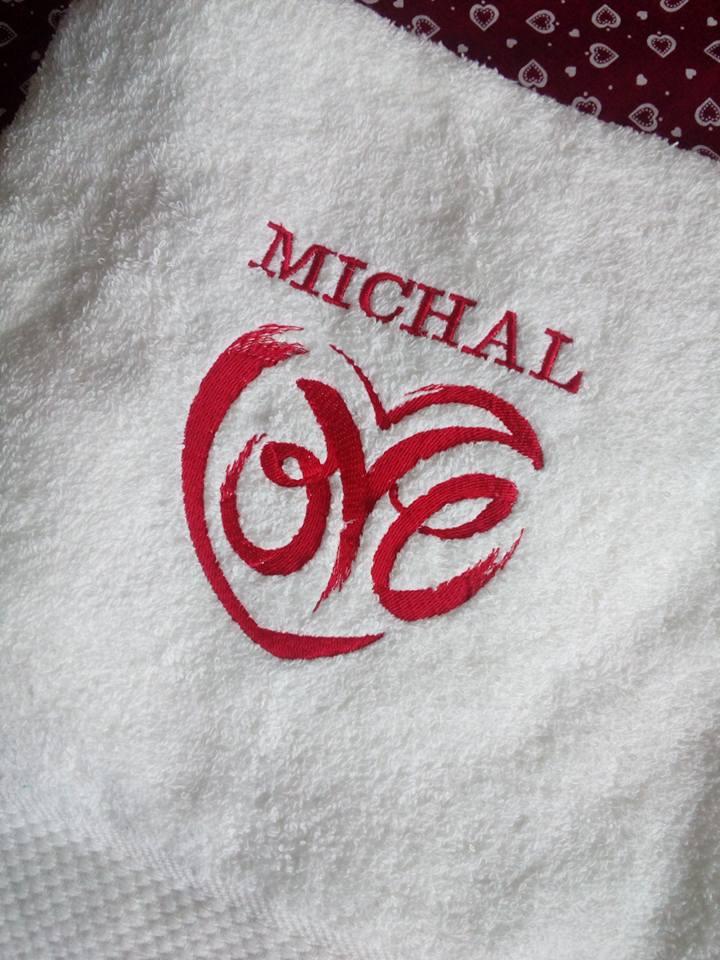 Embroidery love design on terry towel