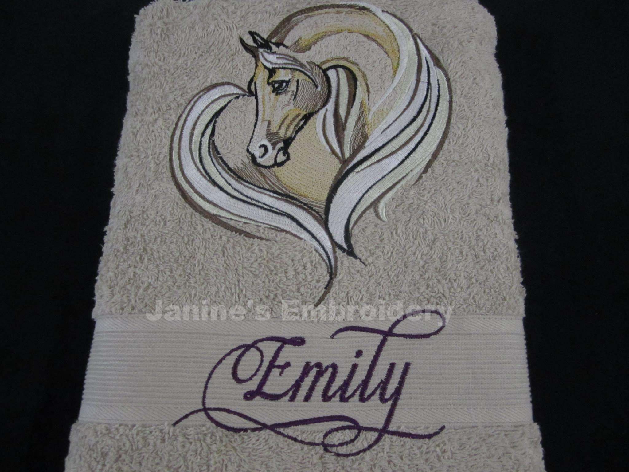 Towel with Horse heart free embroidery design