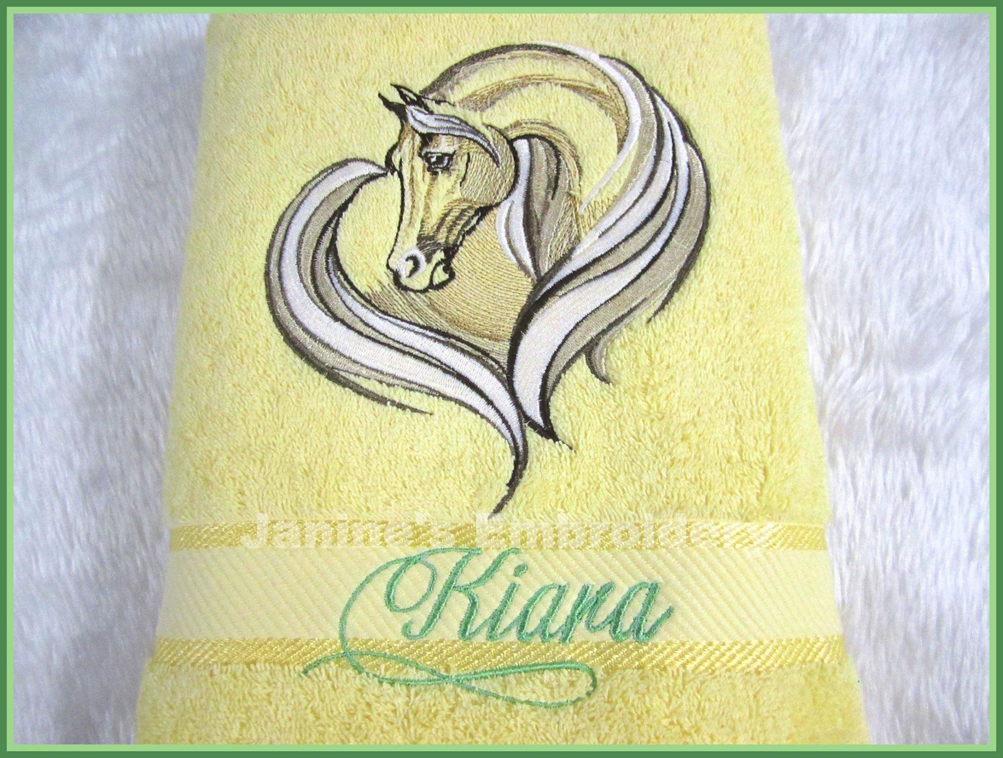 Bath towel with Horse heart free embroidery design