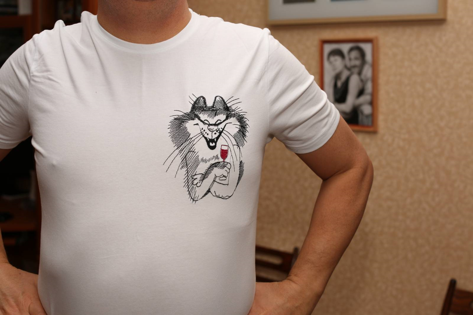 t-shirt with Drinking cat free embroidery design