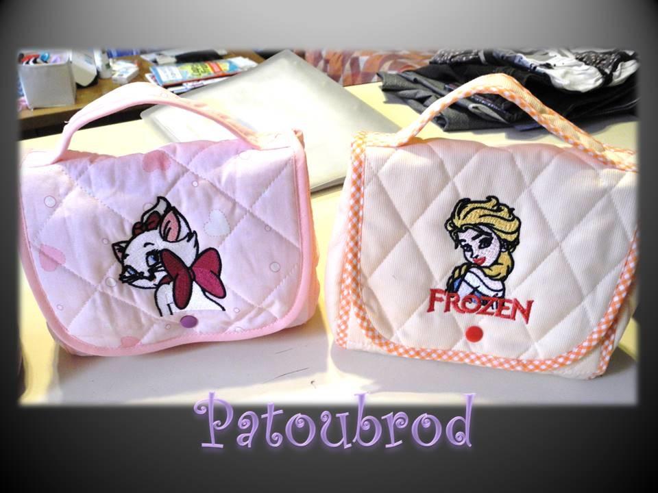 Two bags with Elsa and cat embroidery design