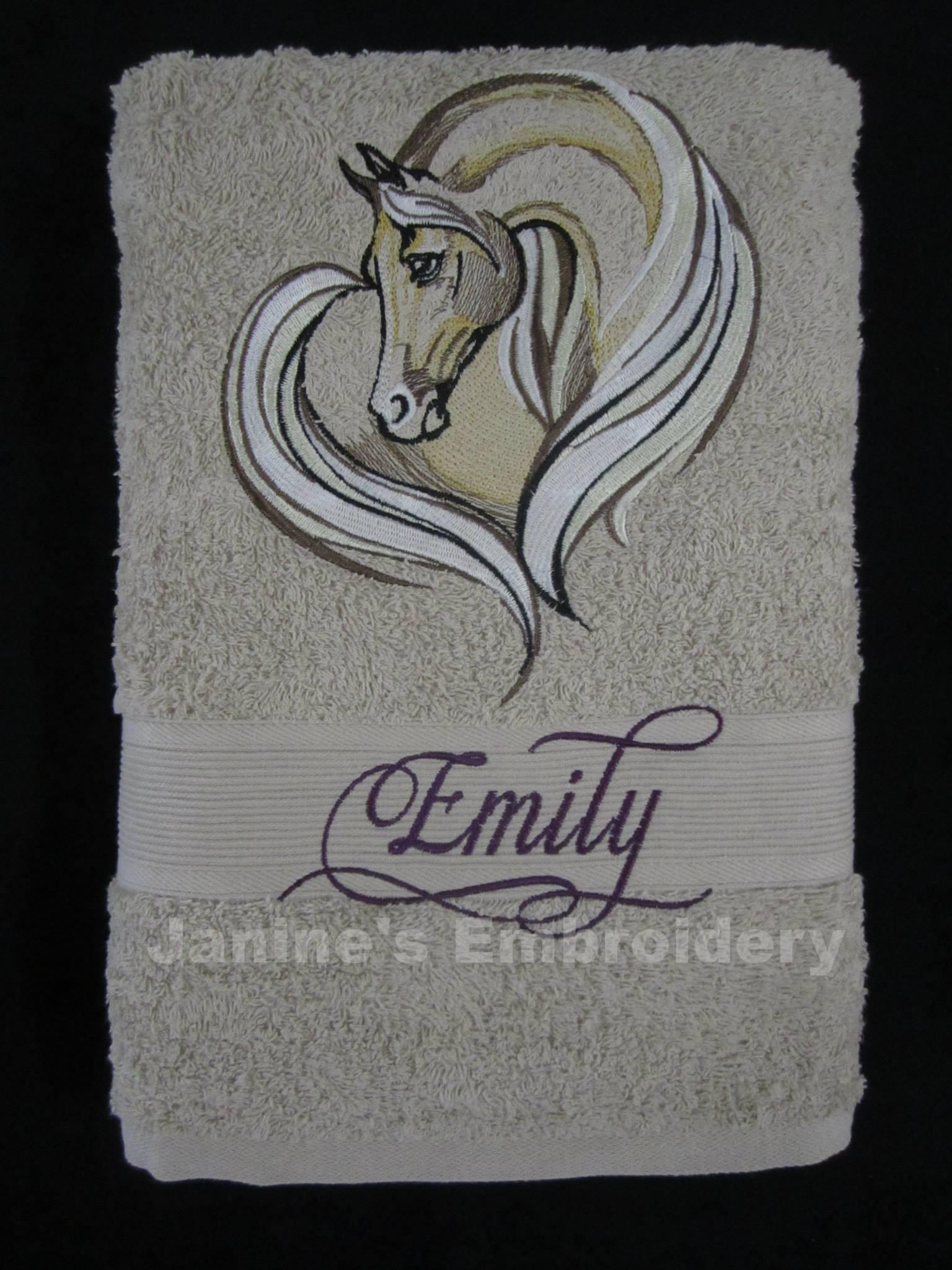 Bathroom towel with Horse heart embroidery design