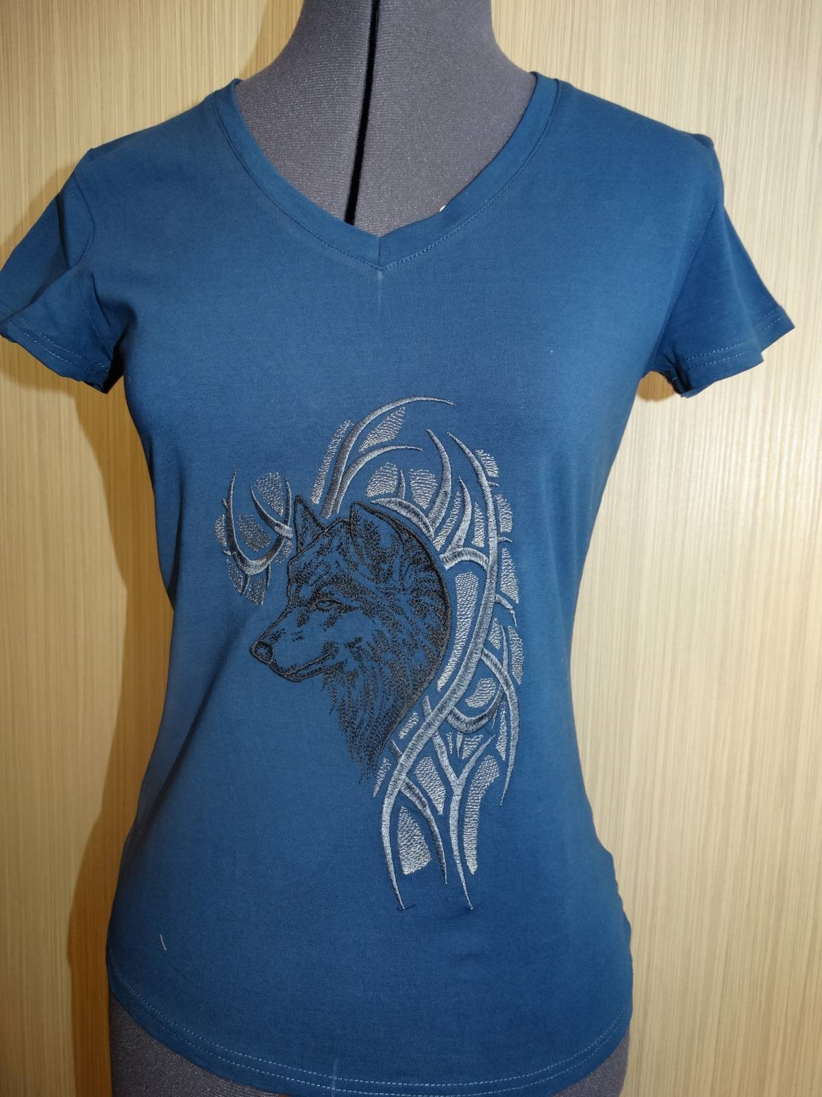 Women's shirt with Tribal Wolf free embroidery design