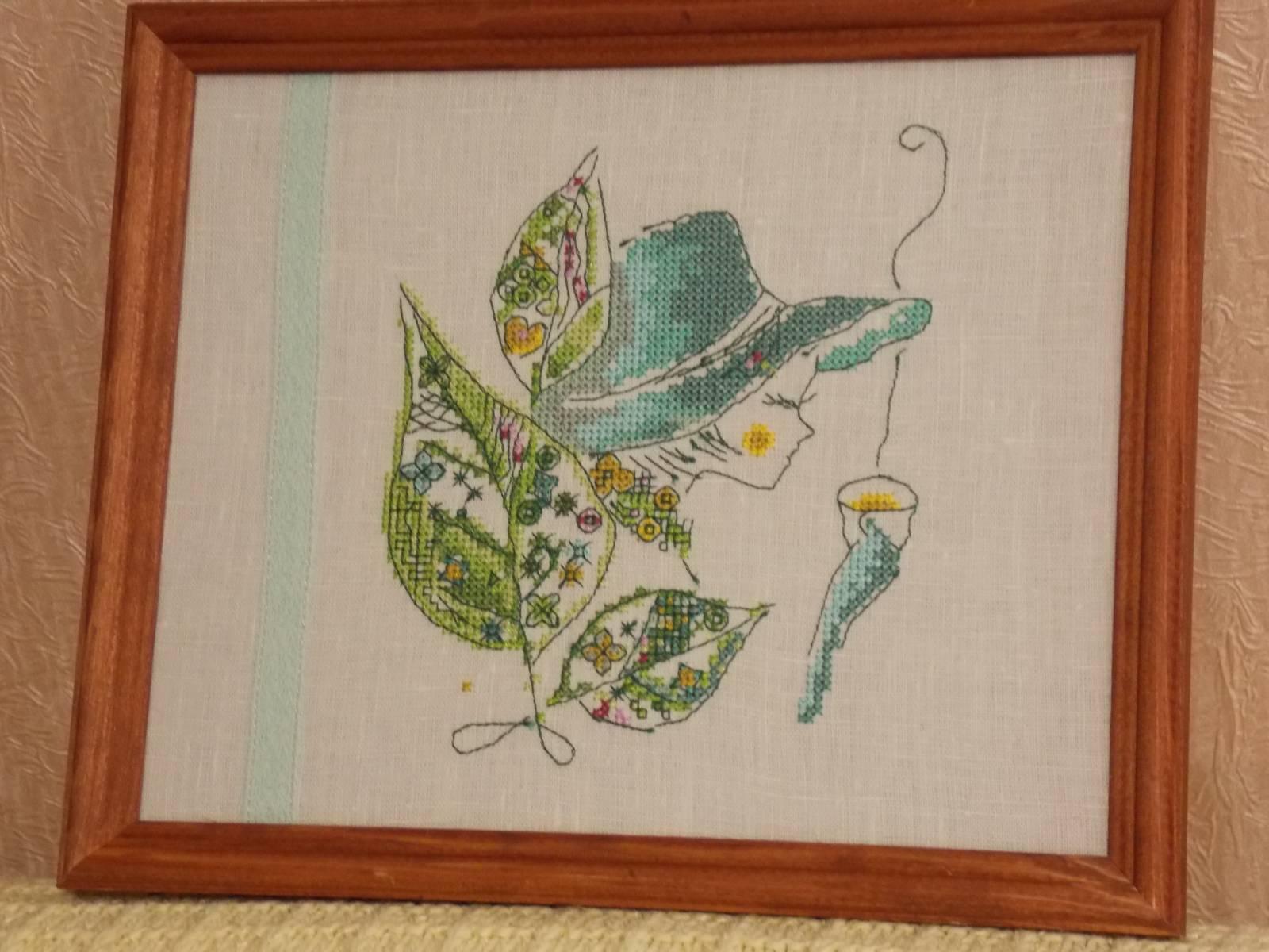 Summer tea fairy cross stitch free embroidery in frame
