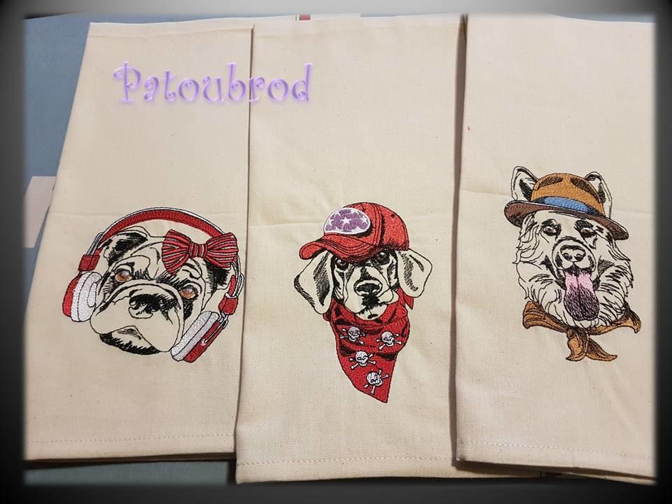 Towels with dogs machine embroidery design