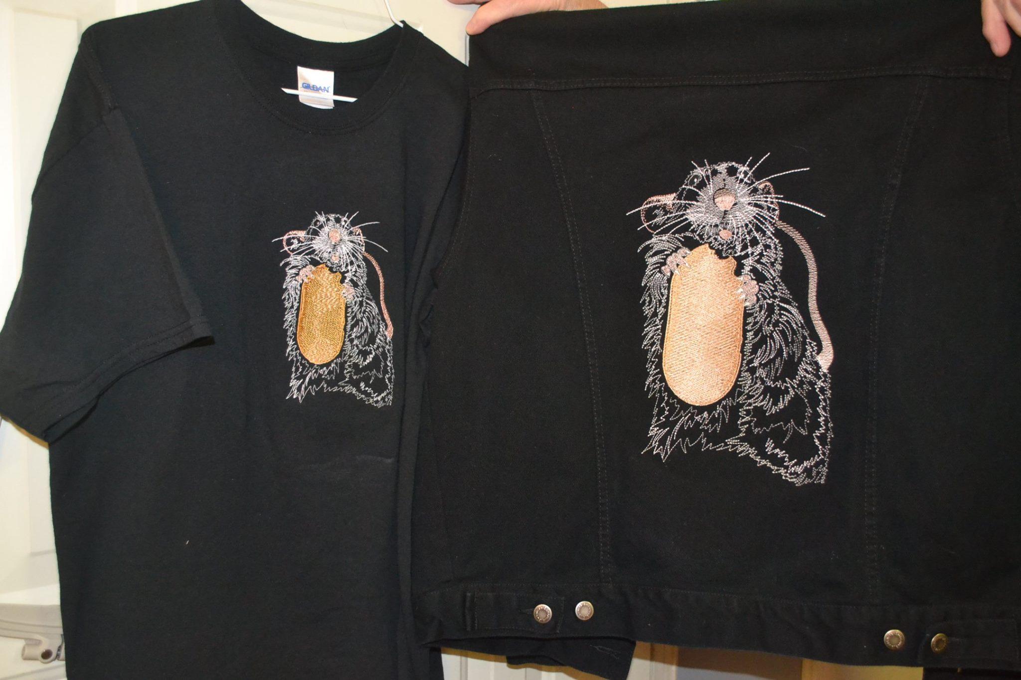 Black cotton shirt with Rat embroidery design
