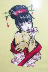 Modern Geisha with Flower embroidery design