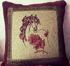 Cushion with Orange horse embroidery design