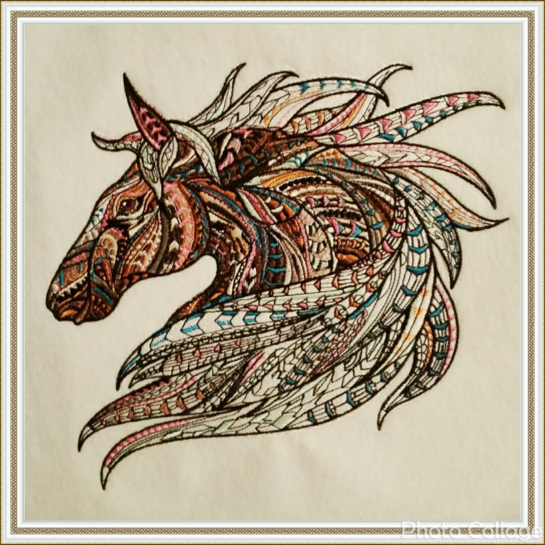 Framed Mosaic horse machine embroidery design