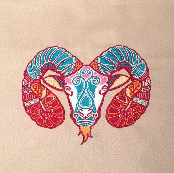 Zodiac sign Aries machine embroidery design