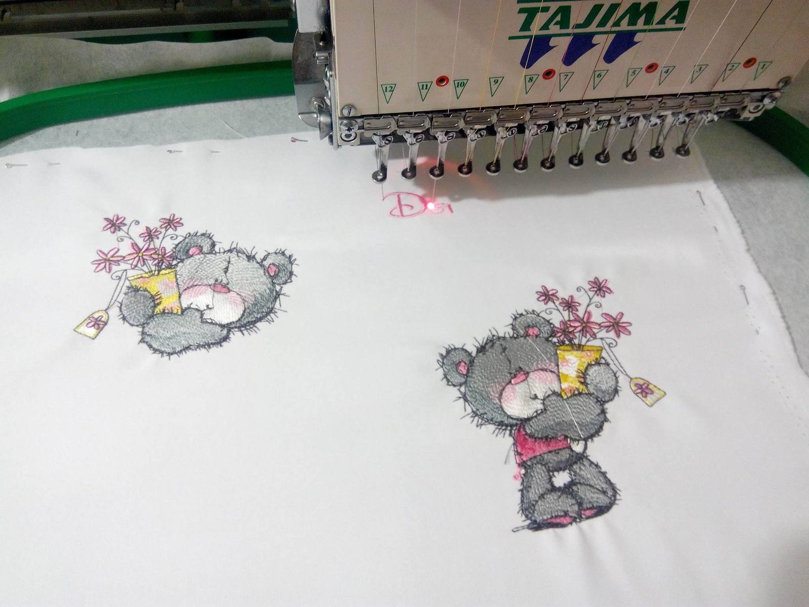 Teddy bears with flowers embroidery design