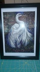 Stork embroidery framed