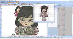 Wilcom screenshot japanese girl with cats embroidery design