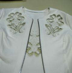 Woman's jacket with lace free machine embroidery design