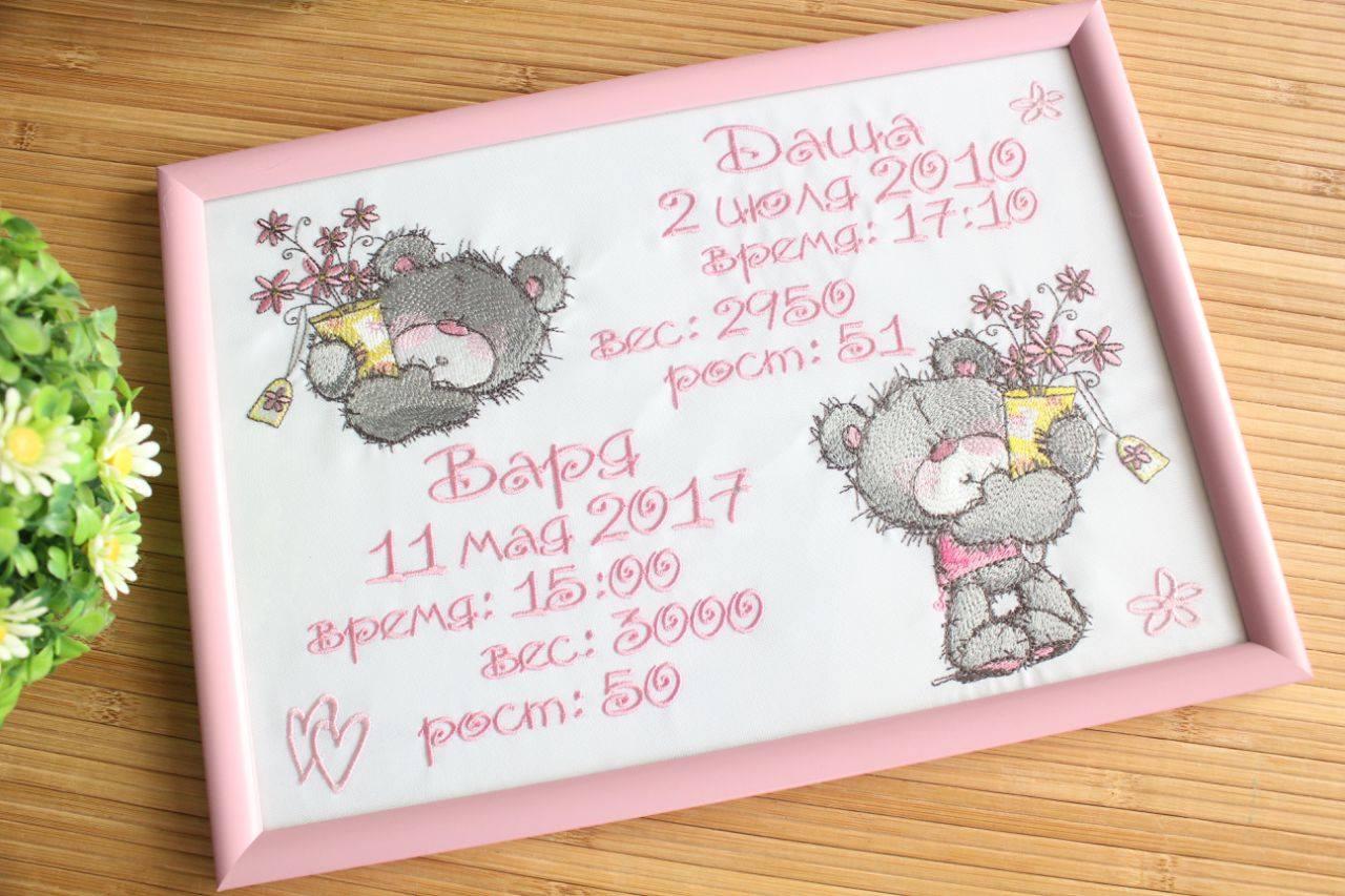 Birthday gift for newborn with Teddy bear embroidery design