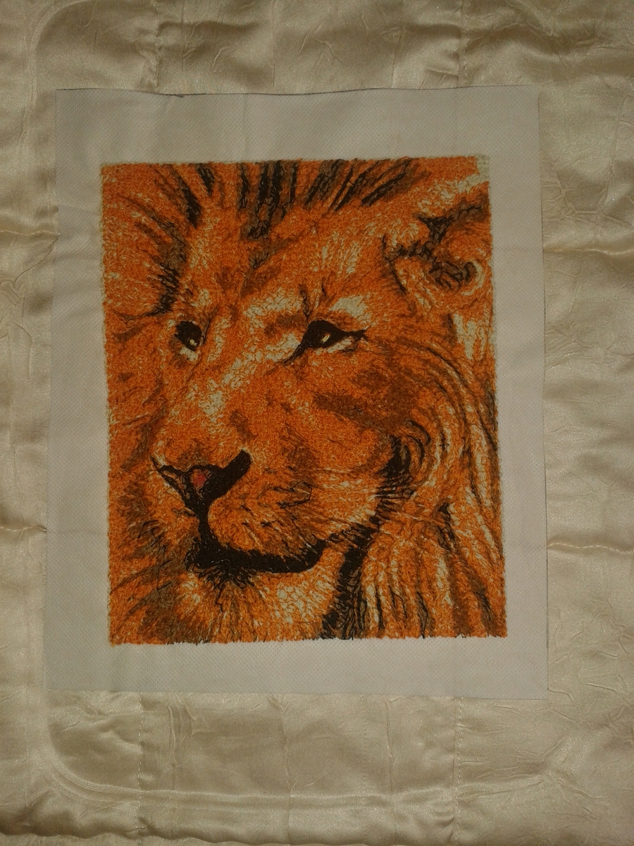 In hoop embroidered lion design
