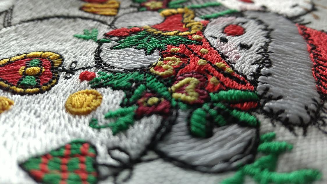 Embroidered snowman close up