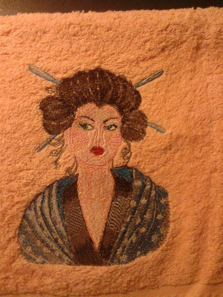 Towel with Geisha with Hairpin embroidery design