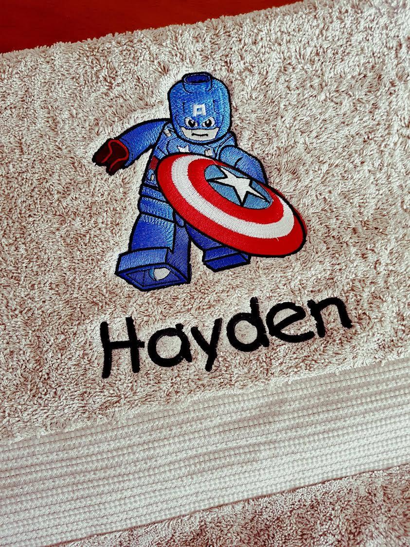 Embroidered towel with LEGO Captain America