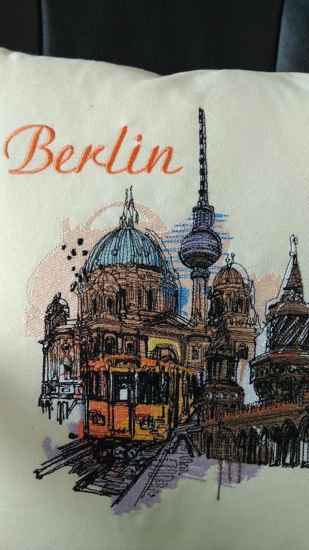 Cushion with View of Berlin embroidery design
