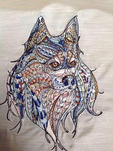 Mosaic wolf embroidery design