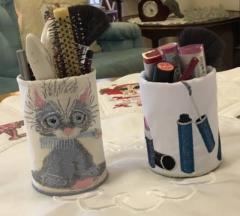 Pencils glass with cute kitty free embroidery design