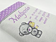 Bath towel with Teddy Baby with toy machine embroidery design
