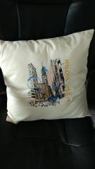 Embroidered cushion with New York view design