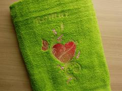 Bathroom towel with Gold heart and butterfly free machine embroidery design