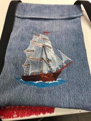 Sea Ship Embroidery Design on a Backpack: Voyage into Creativity