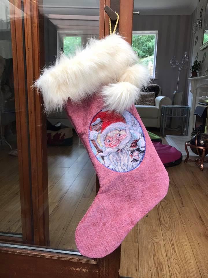 Embroidered Christmas sock with Santa Claus free design
