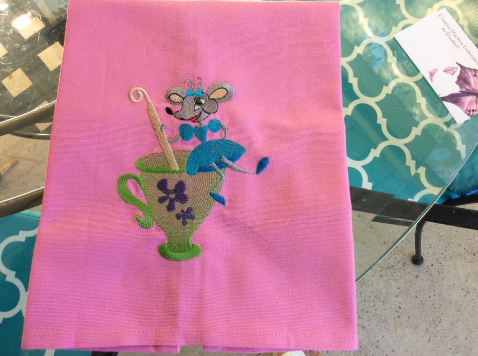 Embroidered napkin with mouse design