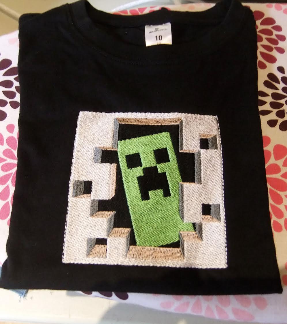 Embroidered t-shirt with Minecraft Creeper design