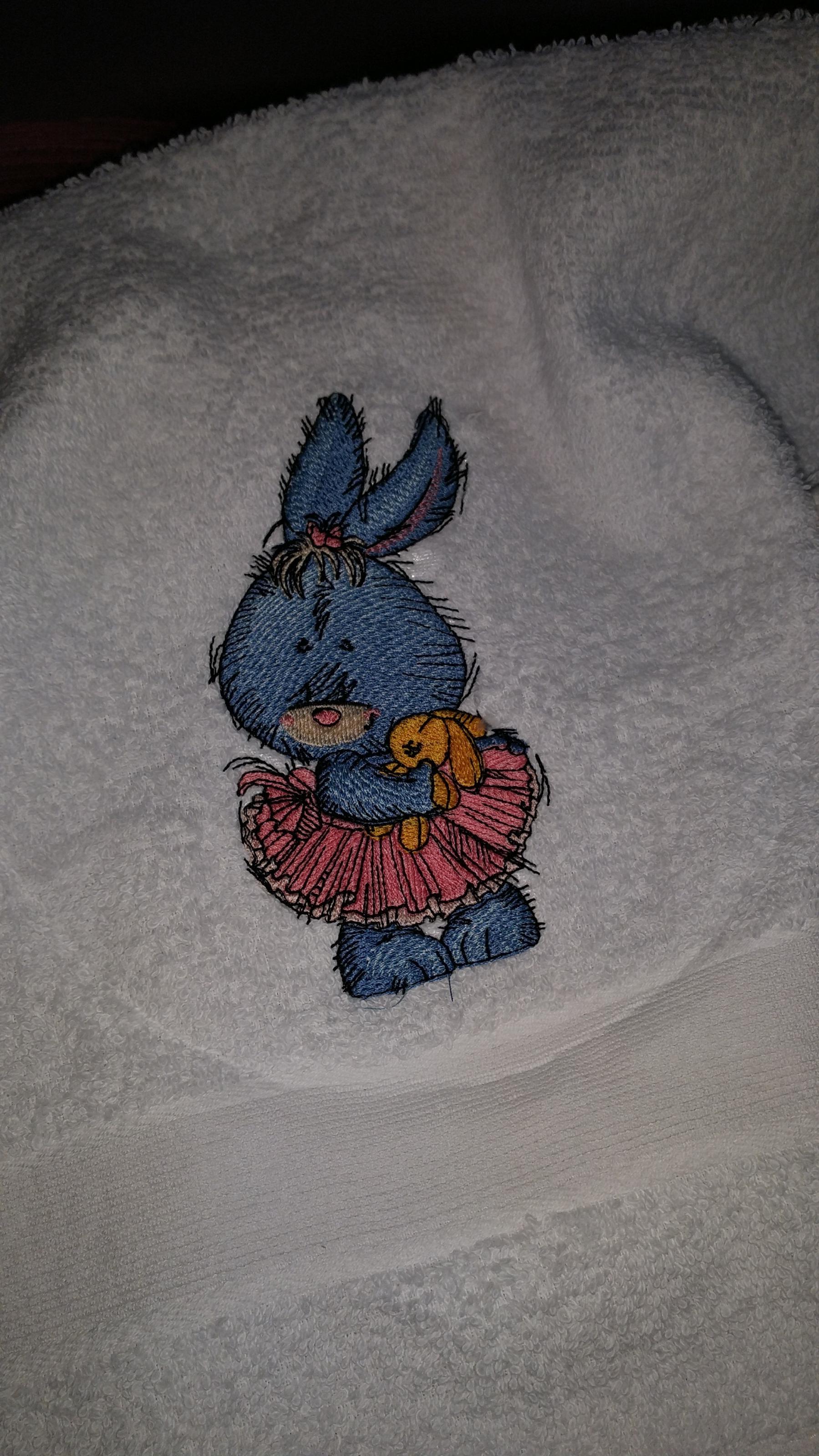 Embroidered towel with bunny in tutu