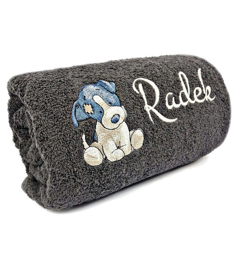 Embroidered towel with cute dog design