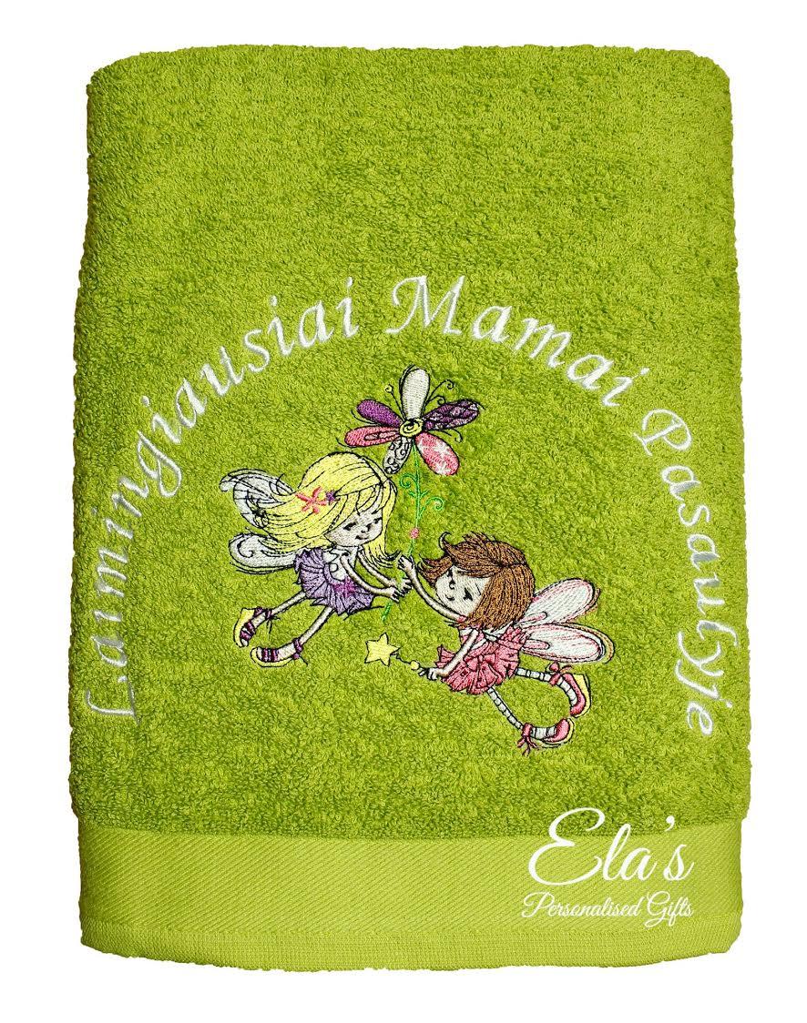 Embroidered towel with flying fairies design