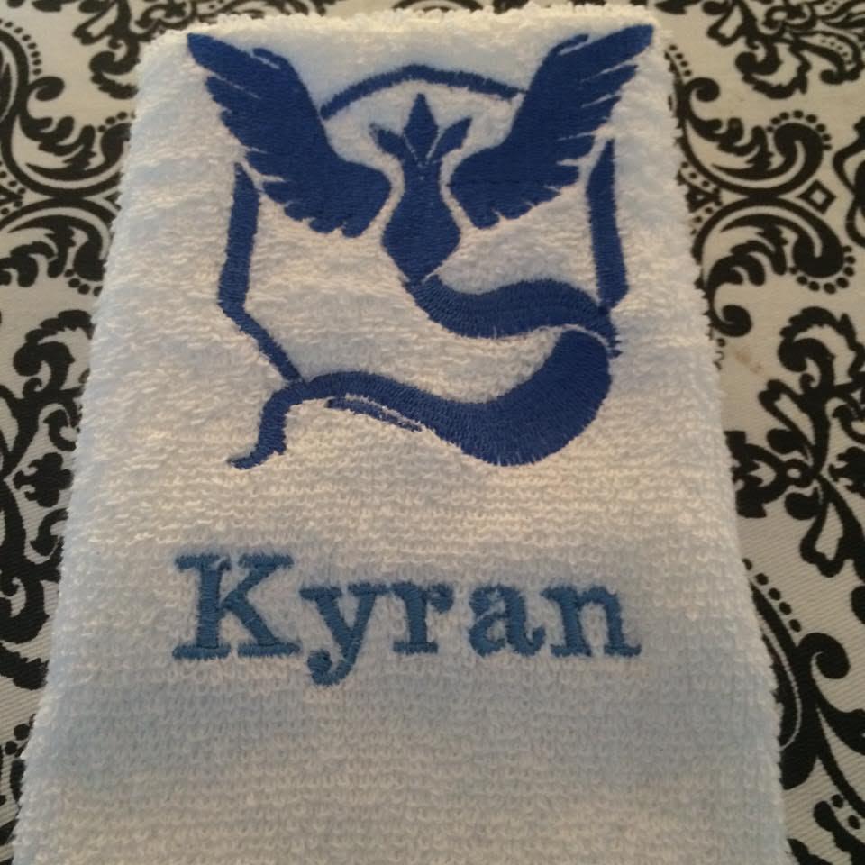 Embroidered towel with Pokemon go team Mystic design
