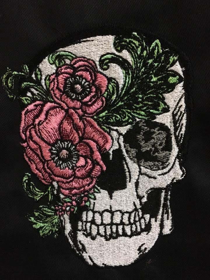 Skull and rose embroidery design