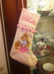 Christmas sock Winx embroidery design