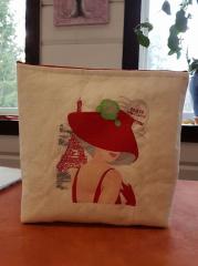 Enigmatic French Coquette Embroidery Design on a Summer Textile Bag