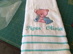 Embroidered blue towel with Teddy bear after bath design