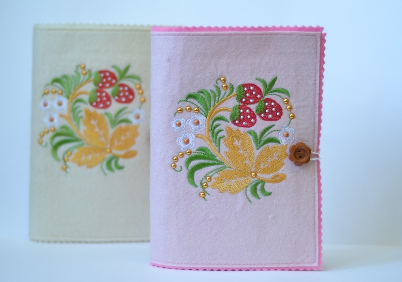Embroidered strawberry and flowers design