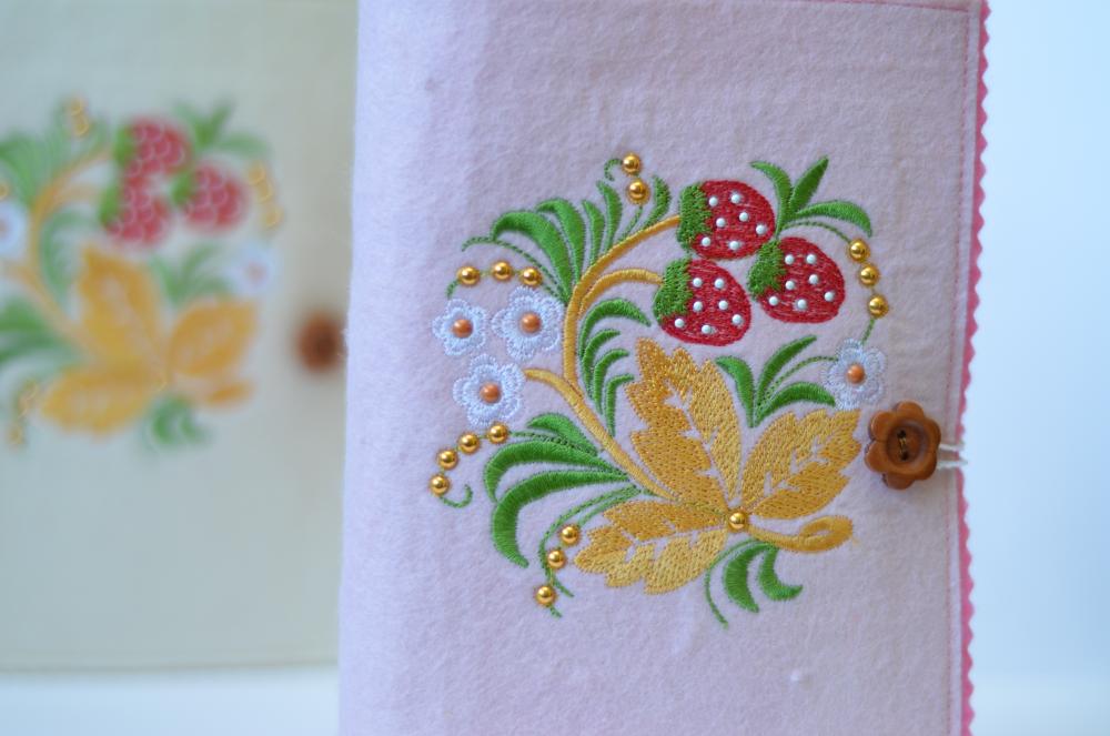 Embroidered strawberry and flowers embroidery design