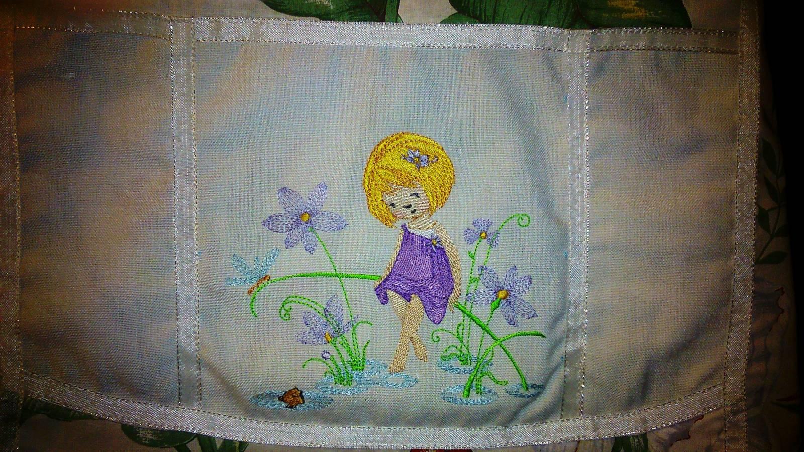 Pocket with Little girl on nature embroidery design