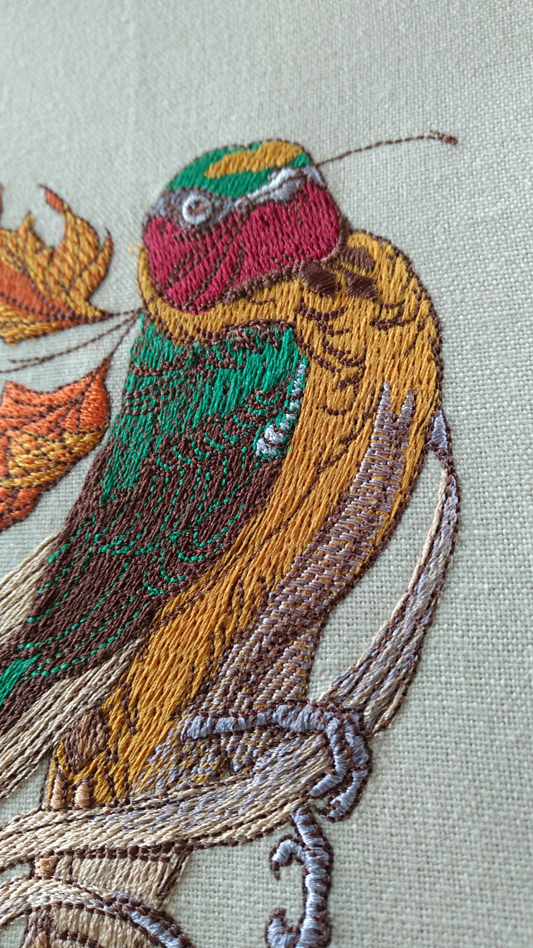 Colorful rubythroat embroidery design