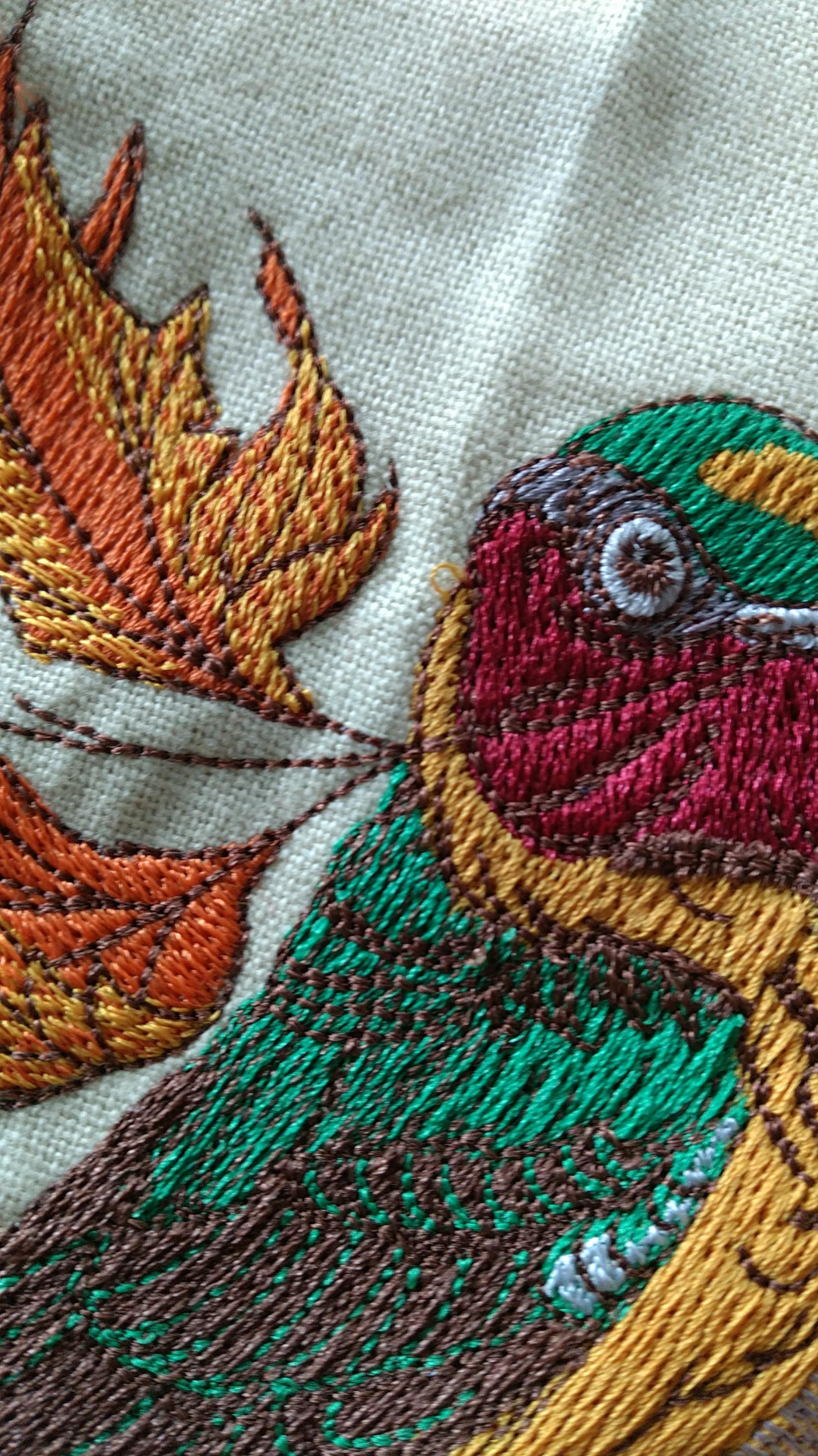 Detail of siberian rubythroat embroidery design