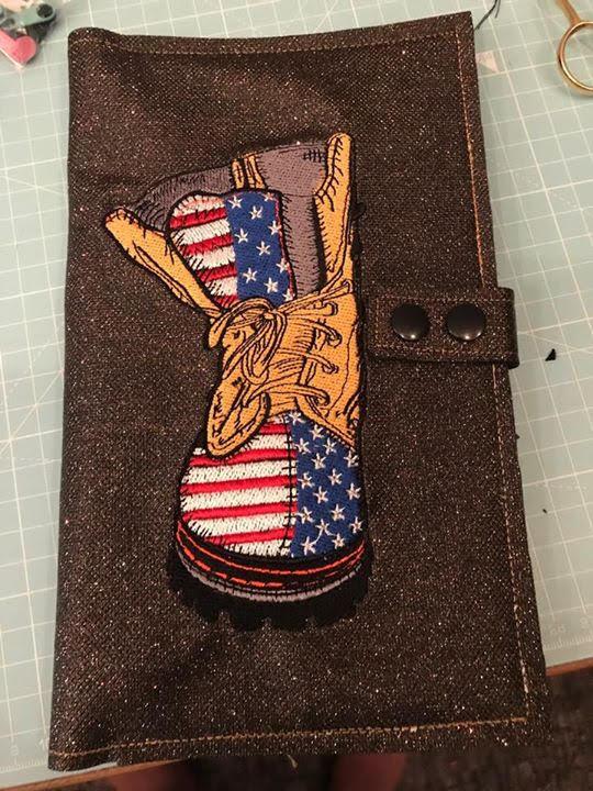 Embroidered book cover with american boot design