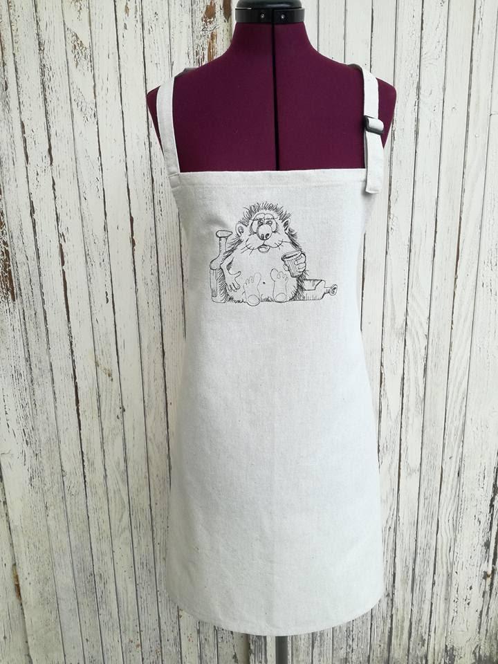 Embroidered apron with drinking hedgehog free design
